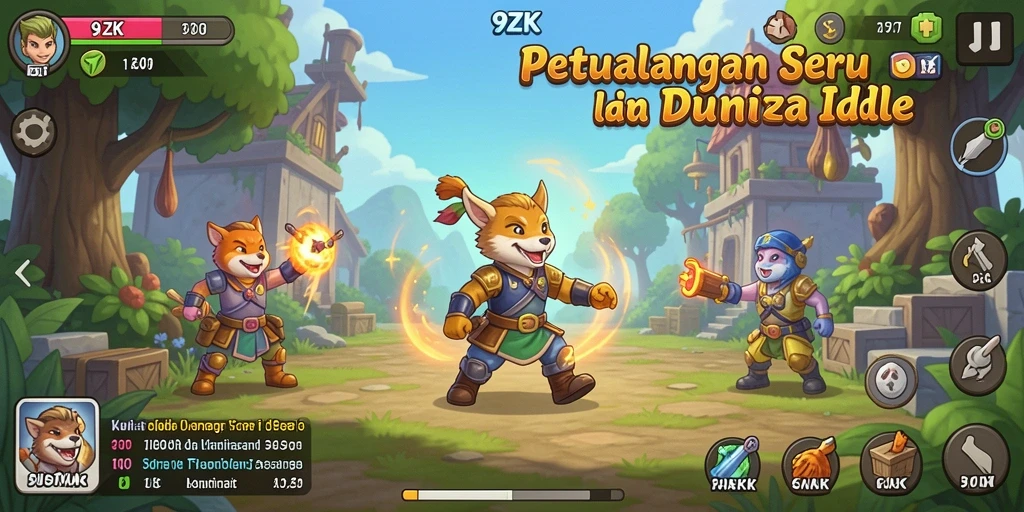 Screenshot dari gameplay 9ZK yang menampilkan karakter dan aktivitas Idle.