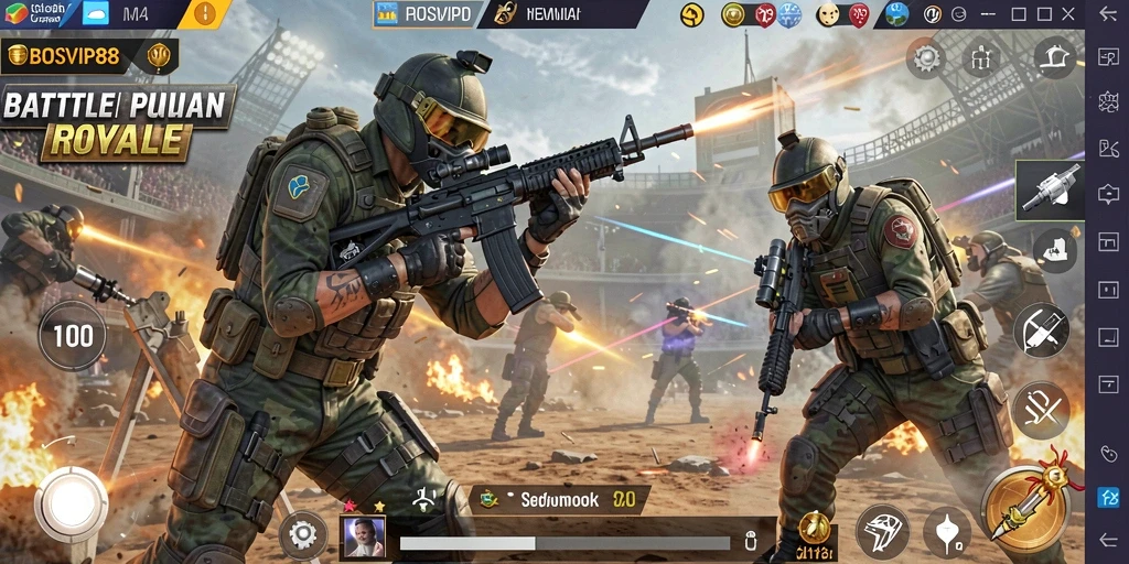 Screenshot menampilkan aksi seru dalam gameplay Battle Royale
