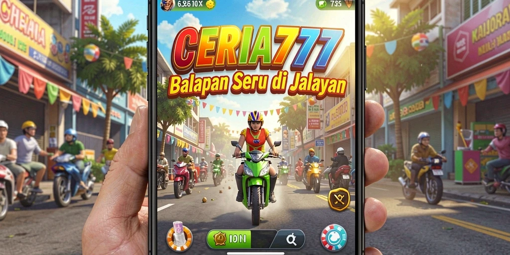 Tampilan gameplay CERIA777 dengan aksi balapan mengesankan.