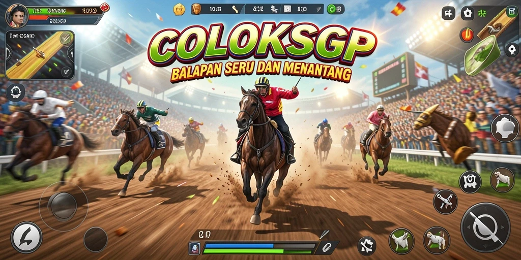 Screenshot menunjukkan aksi balapan seru dalam COLOKSGP dengan mobil melaju kencang.