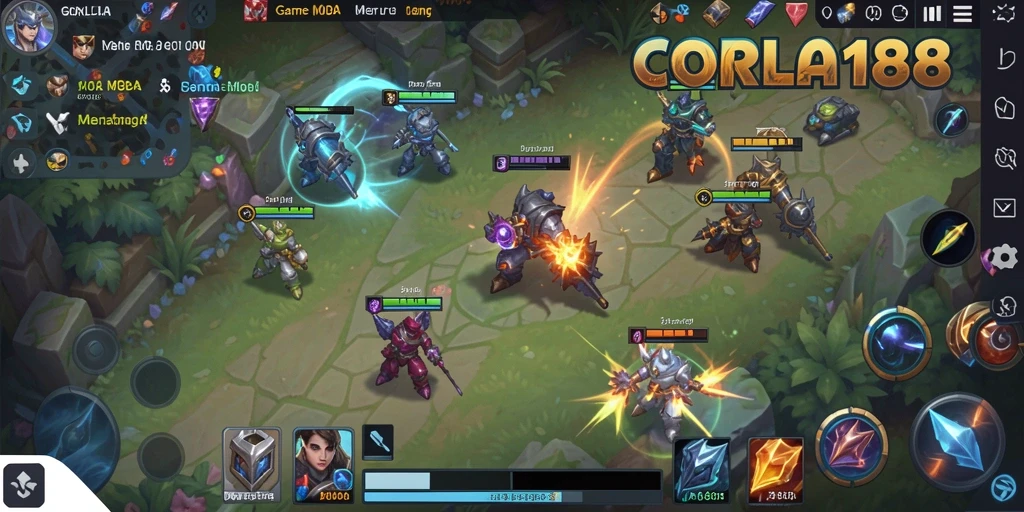 Screenshot permainan CORLA188 menampilkan aksi hero yang seru dalam gameplay MOBA.