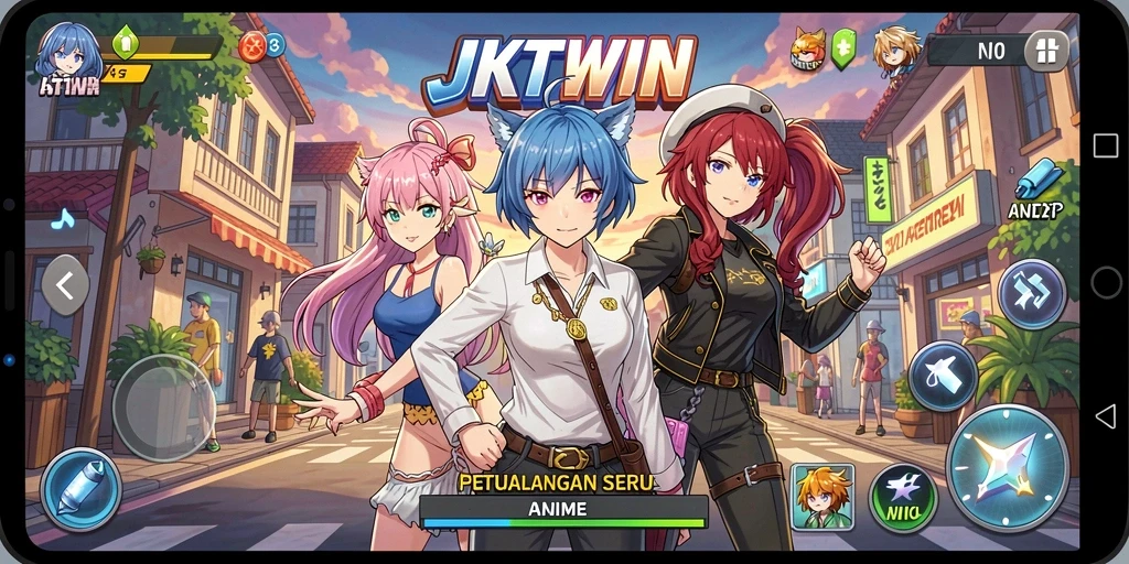 Tampilan gameplay JKTWIN dengan karakter Anime yang menarik.