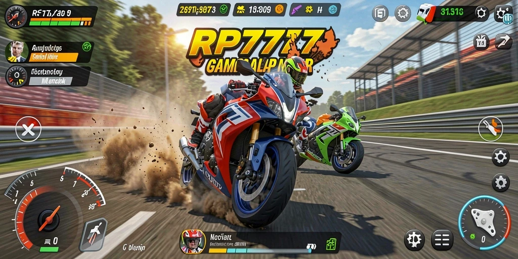 Tampilan gameplay RP777 yang mendebarkan dalam balapan motor.