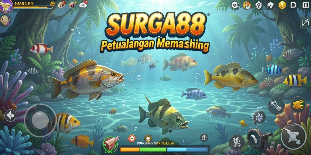 Tangkapan ikan besar di SURGA88 dengan latar belakang laut yang indah.