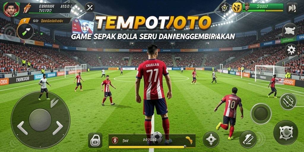 Tampilan gameplay sepak bola yang intens dan mendebarkan.