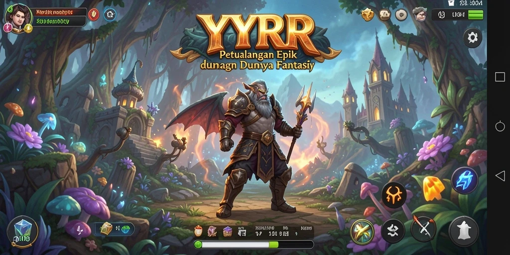 Tampilan gameplay <strong>YYRR</strong> yang menampilkan pertempuran epik di dunia fantasi.